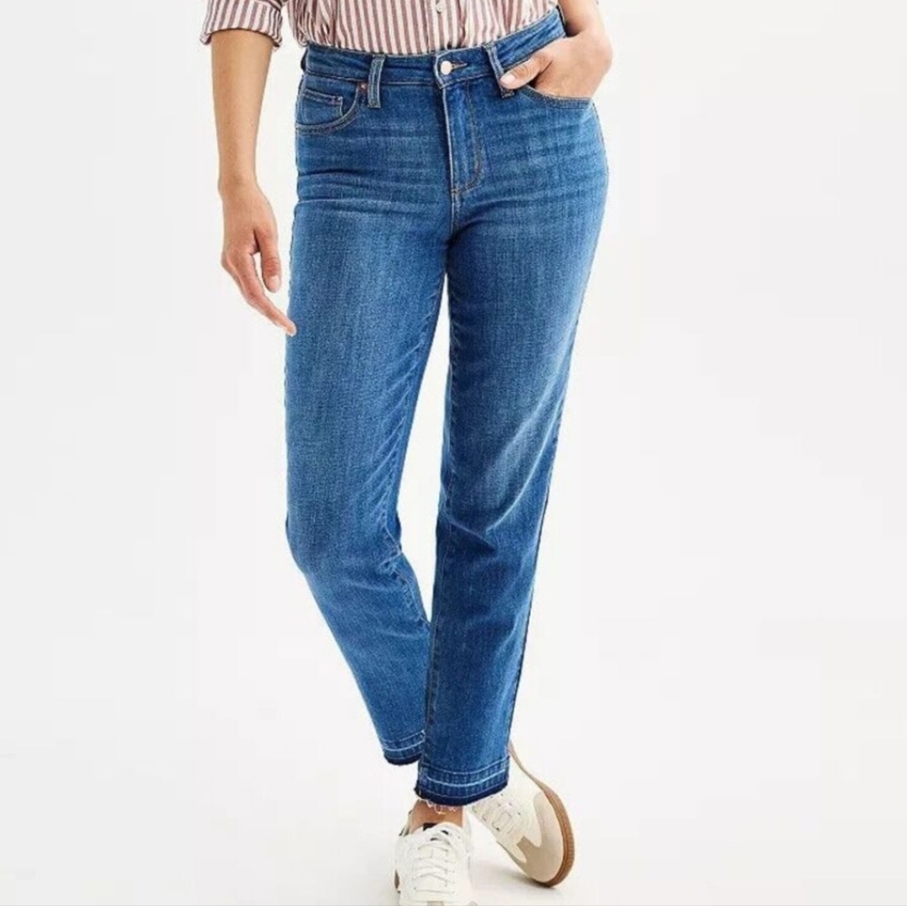 New Sonoma Mid Rise Slim Ankle Jeans Medium Wash Raw Let Down Hems 8 P